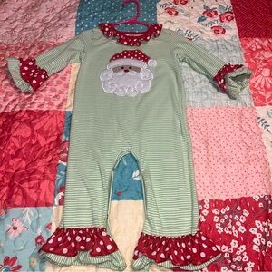 🎄Santa Romper Baby Girls Size 18-24 months Christmas Outfit Ruffles Stripes GUC